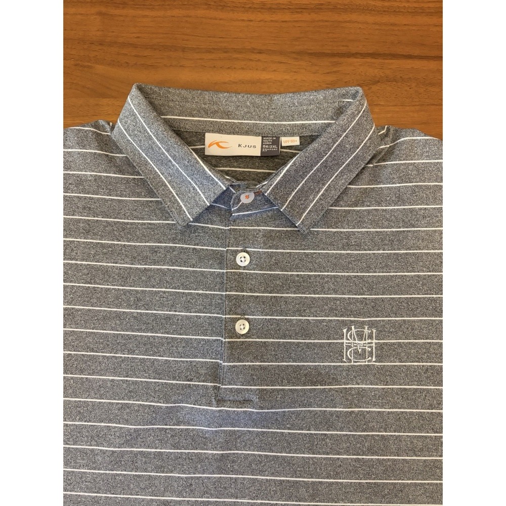 KJUS Golf Polo Shirt Mens 56 2XL Gray White Stripe Soren Stretch Mission Hills - Picture 11 of 14
